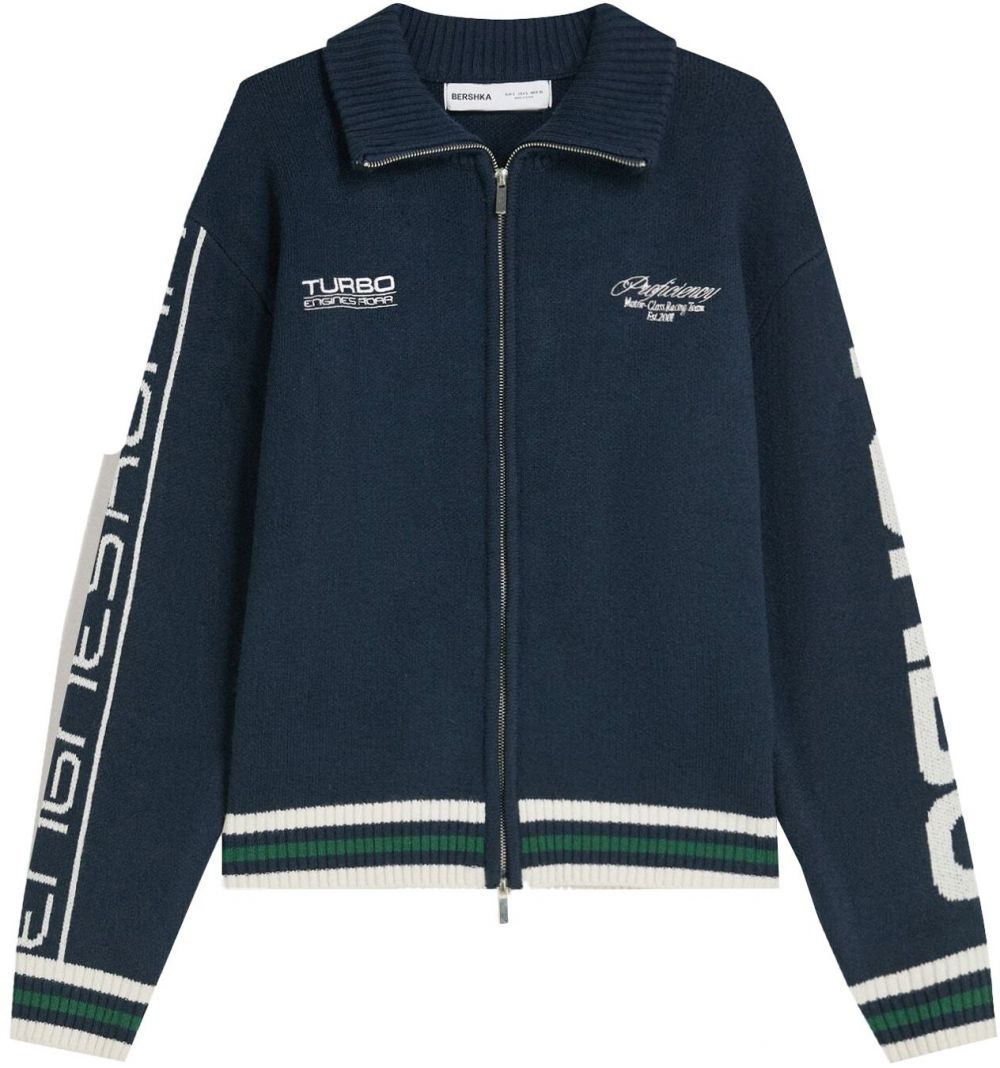 Bershka Kardigán  tmavomodrá / zelená / biela