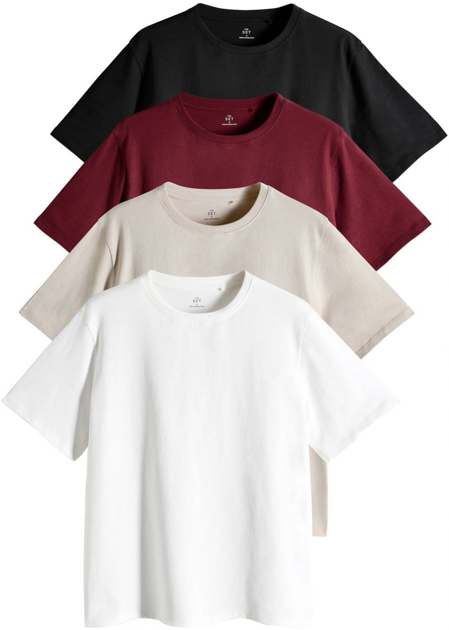 The Set Tričko  béžová / čerešňová / čierna / biela