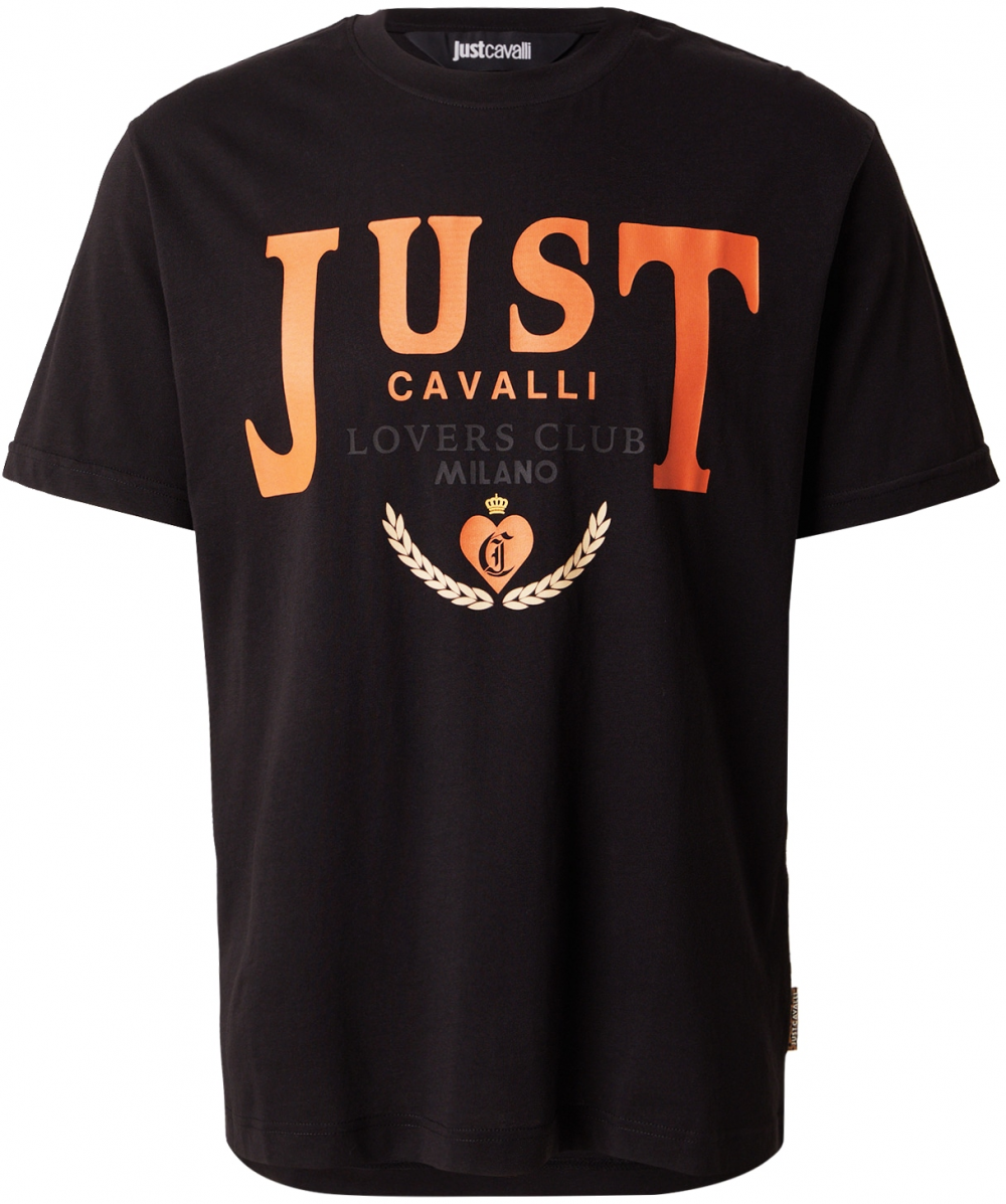 Just Cavalli Tričko 'LOVERS CLUB'  nebielená / tmavosivá / tmavooranžová / čierna