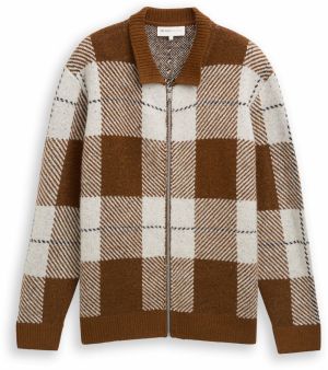 TOM TAILOR DENIM Kardigán  námornícka modrá / hnedá / biela