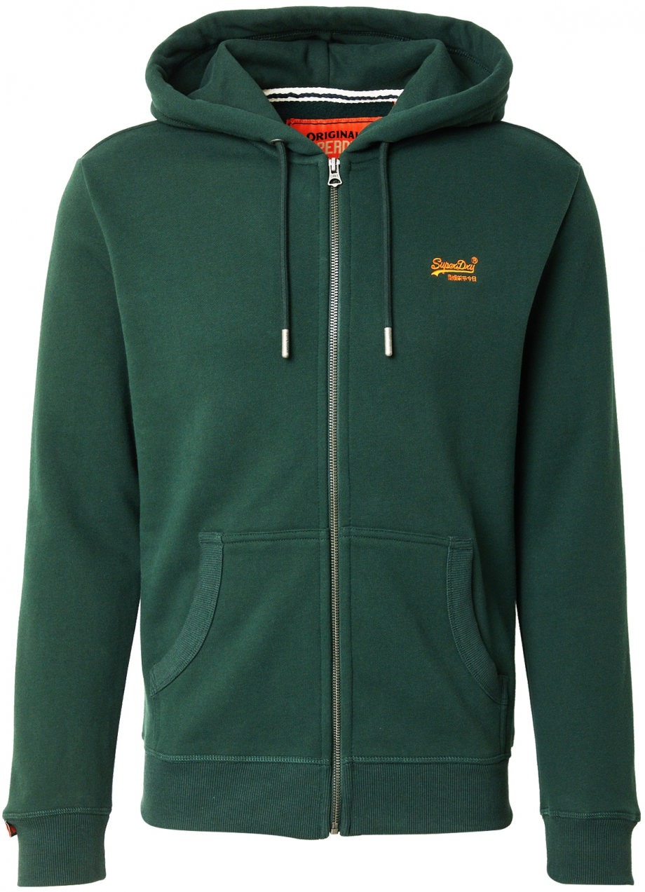 Superdry Tepláková bunda 'Essential'  jedľová / tmavooranžová