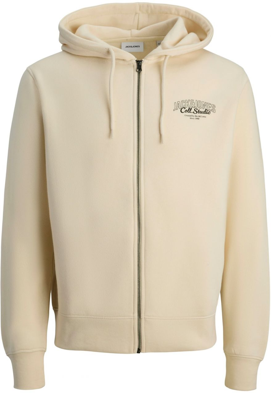 JACK & JONES Tepláková bunda 'JJMAKOTO'  čierna / biela ako vlna