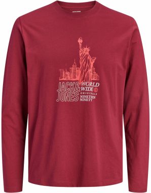 JACK & JONES Tričko 'JORYORK'  bordová / svetločervená / biela