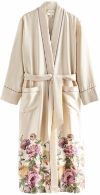 LAURA ASHLEY Dlhý župan 'Uffington Roses'  šampanské / olivová / orchideová / tmavoružová