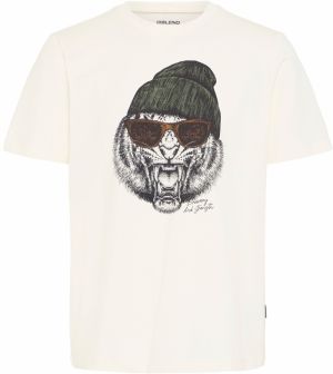BLEND Tričko 'BHIVIK'  tmavozelená / čierna / biela