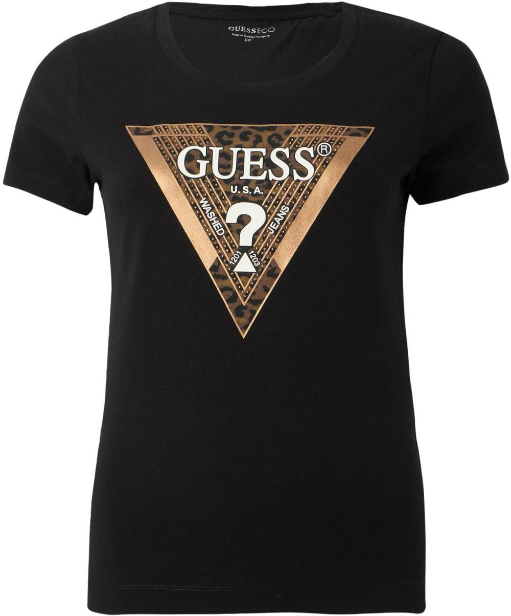 GUESS Tričko  hnedá / zlatá / čierna / biela