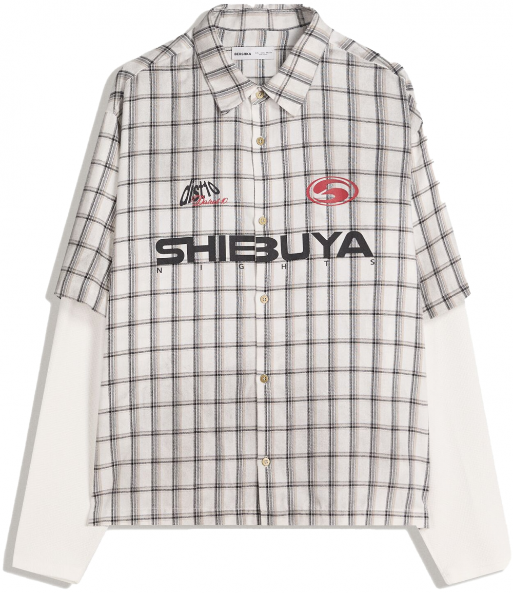 Bershka Košeľa  tmavošedá / červená / čierna / biela