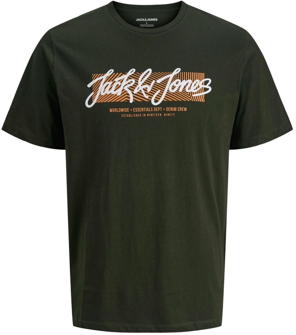 JACK & JONES Tričko 'JJURBAN'  farba ťavej srsti / tmavozelená / biela