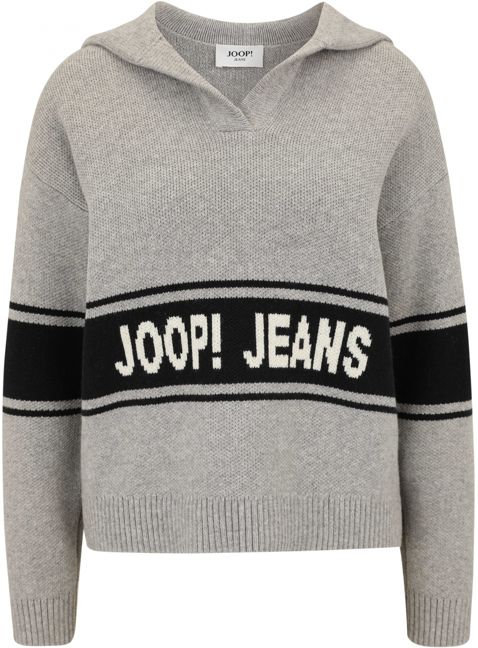 JOOP! Jeans Sveter 'Kilo'  sivá melírovaná / čierna / biela