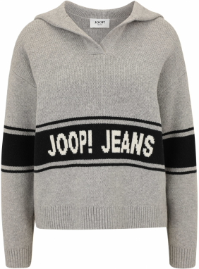 JOOP! Jeans Sveter 'Kilo'  sivá melírovaná / čierna / biela