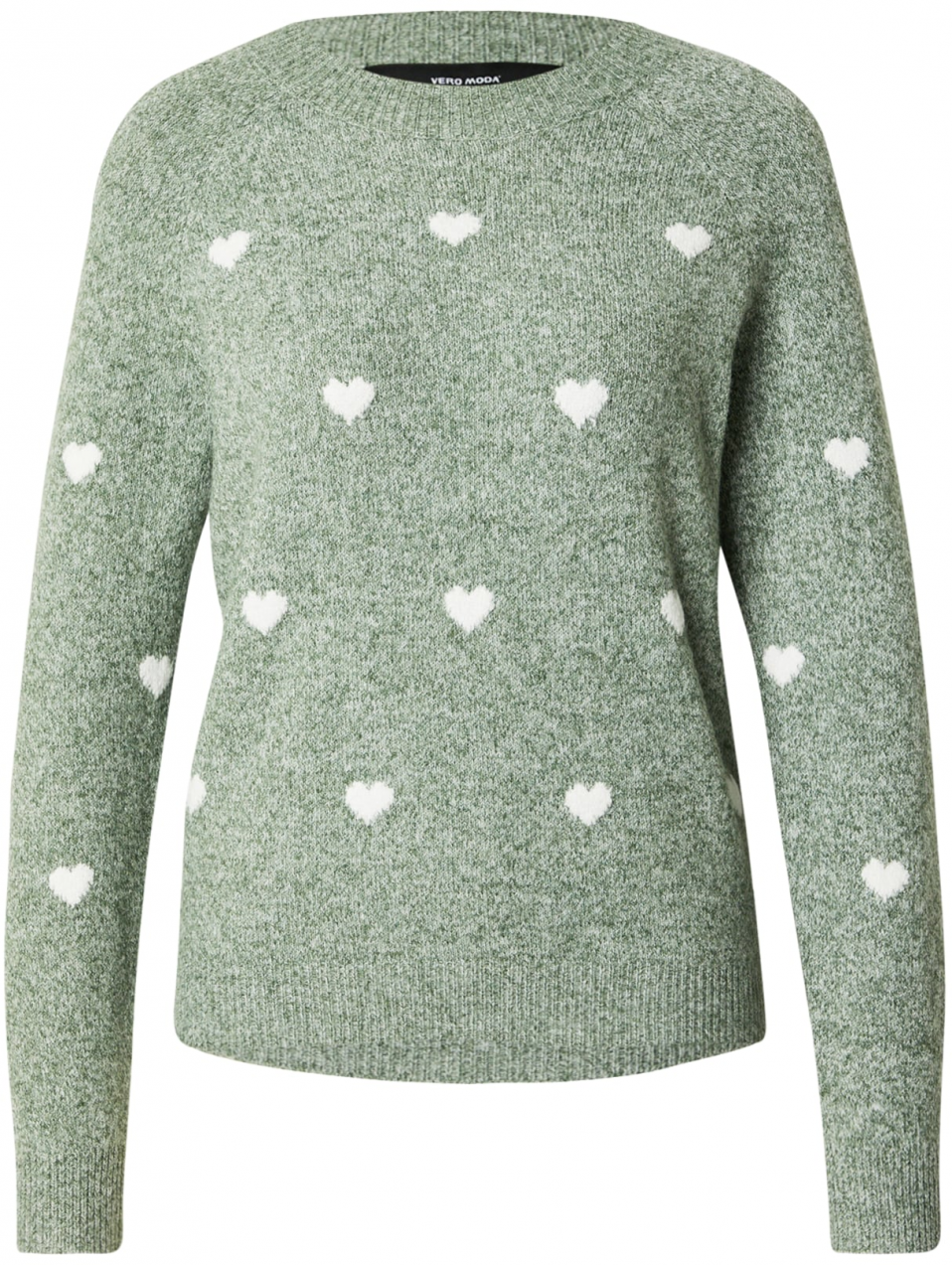 VERO MODA Sveter 'VMDoffy Intarsia'  zelená melírovaná / biela ako vlna