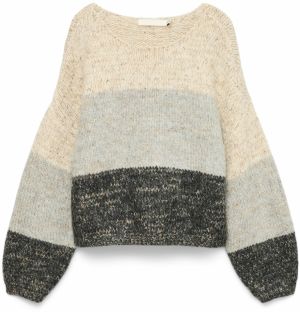 VERO MODA Sveter 'VMJENNA'  béžová melírovaná / sivá / sivá melírovaná