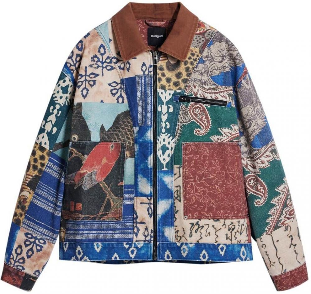 Desigual Prechodná bunda  béžová / modrá / zelená / červená