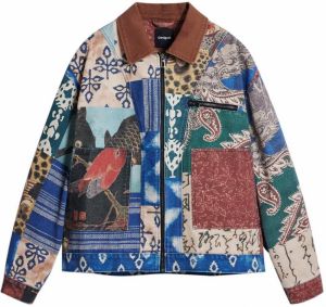 Desigual Prechodná bunda  béžová / modrá / zelená / červená