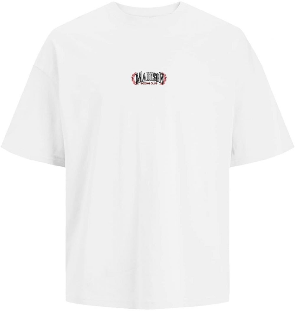 JACK & JONES Tričko 'JORMADISON'  tmavočervená / čierna / biela