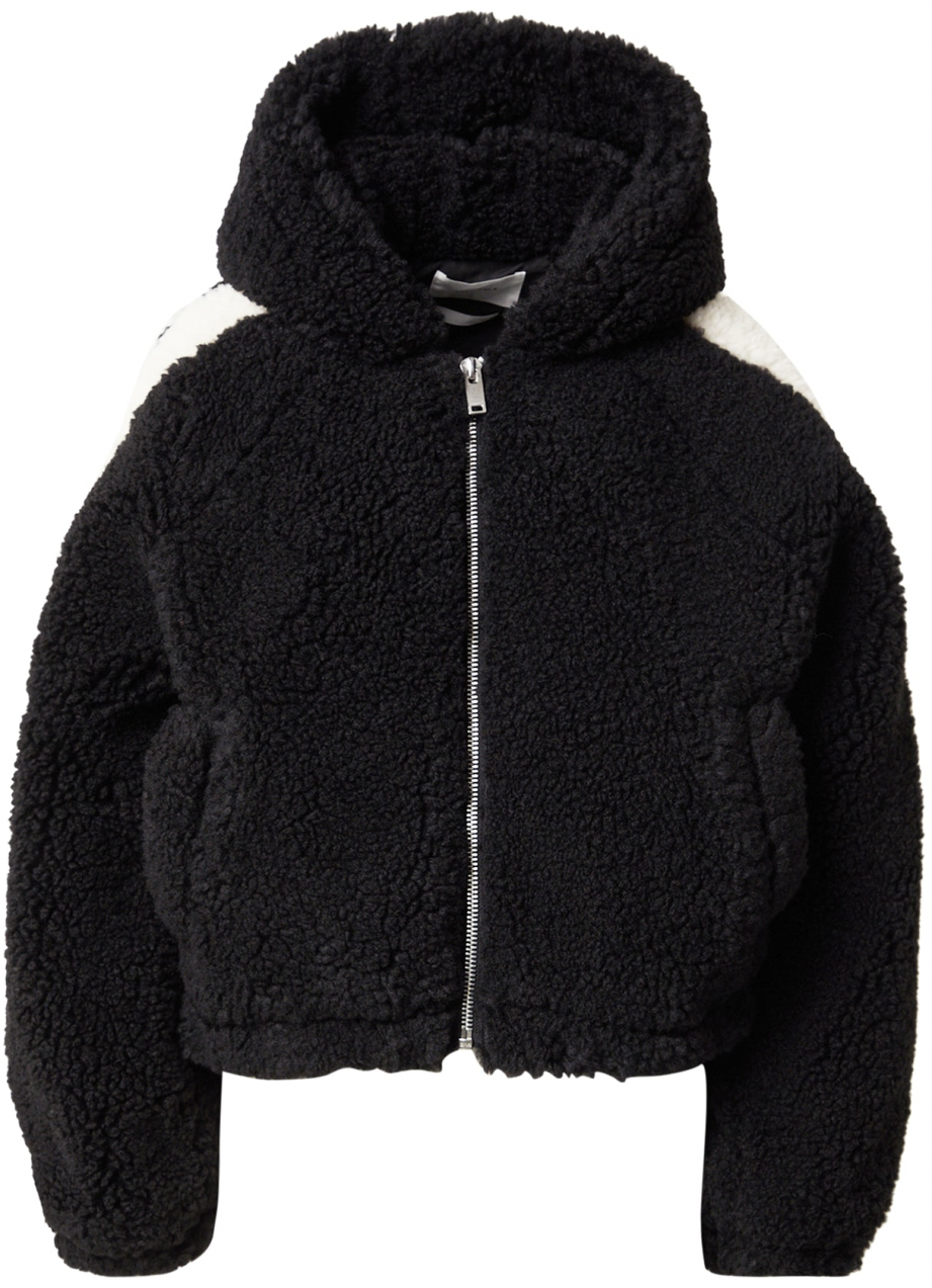 Monki Prechodná bunda 'Hope pile Hoodie'  čierna / biela