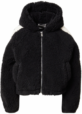 Monki Prechodná bunda 'Hope pile Hoodie'  čierna / biela