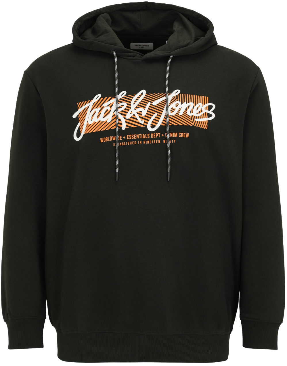 Jack & Jones Plus Mikina  tmavozelená / oranžová / biela
