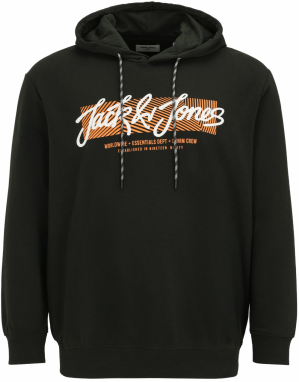 Jack & Jones Plus Mikina  tmavozelená / oranžová / biela
