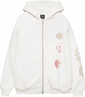 Pull&Bear Tepláková bunda  béžová / púdrová / biela
