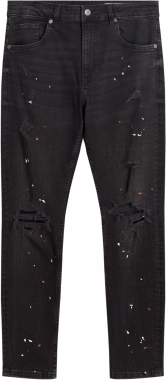 Bershka Džínsy  krvavo červená / čierny denim / biela