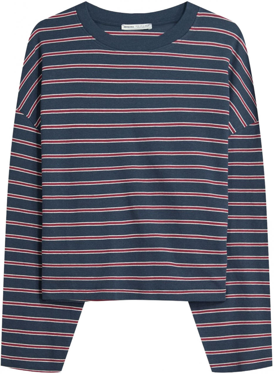 Bershka Tričko  námornícka modrá / červená / biela