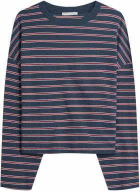 Bershka Tričko  námornícka modrá / červená / biela