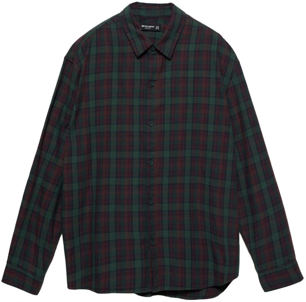 Pull&Bear Košeľa  zelená / tmavozelená / červená