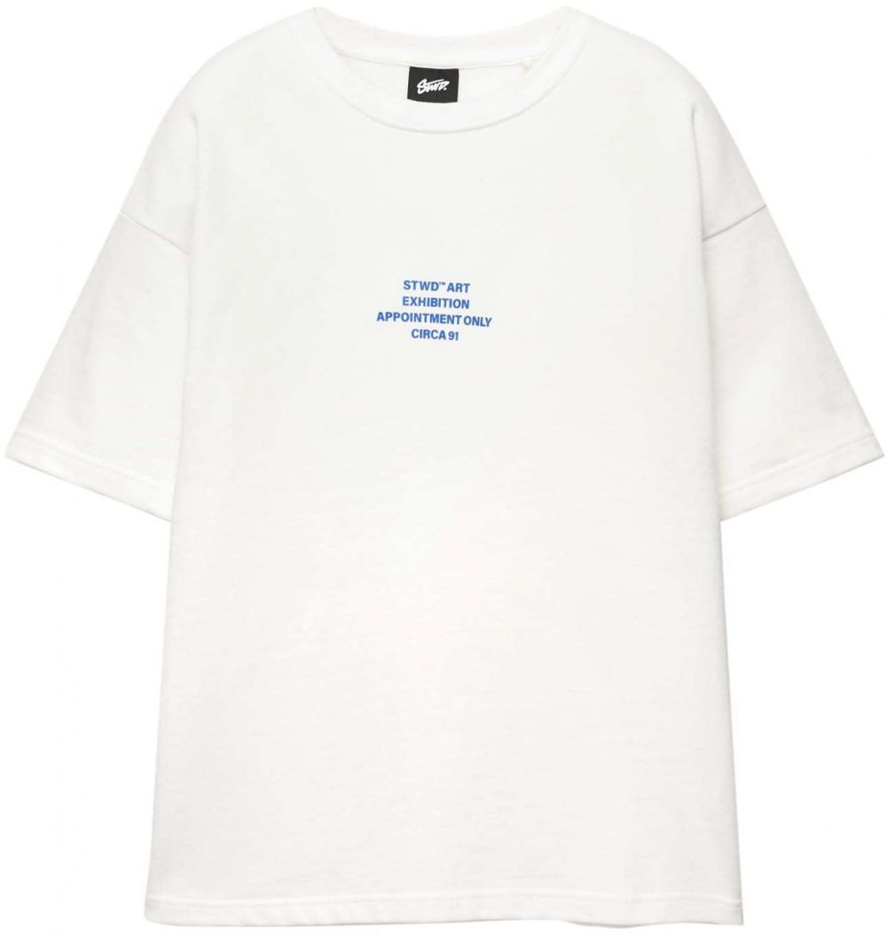 Pull&Bear Tričko 'STWD'  modrá / biela