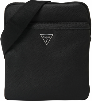 GUESS Taška cez rameno 'SAFFIANO ECO CROSSBODY FLAT'  čierna / strieborná