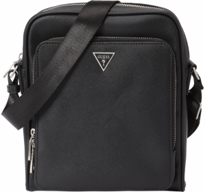 GUESS Taška cez rameno 'MILANO TOP ZIP XBDY W FRT PCKT'  čierna / strieborná