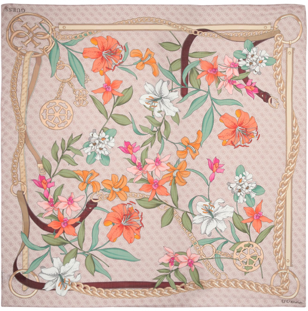 GUESS Šatka 'KEFIAH 130X130'  krémová / kapučíno / oranžová / biela