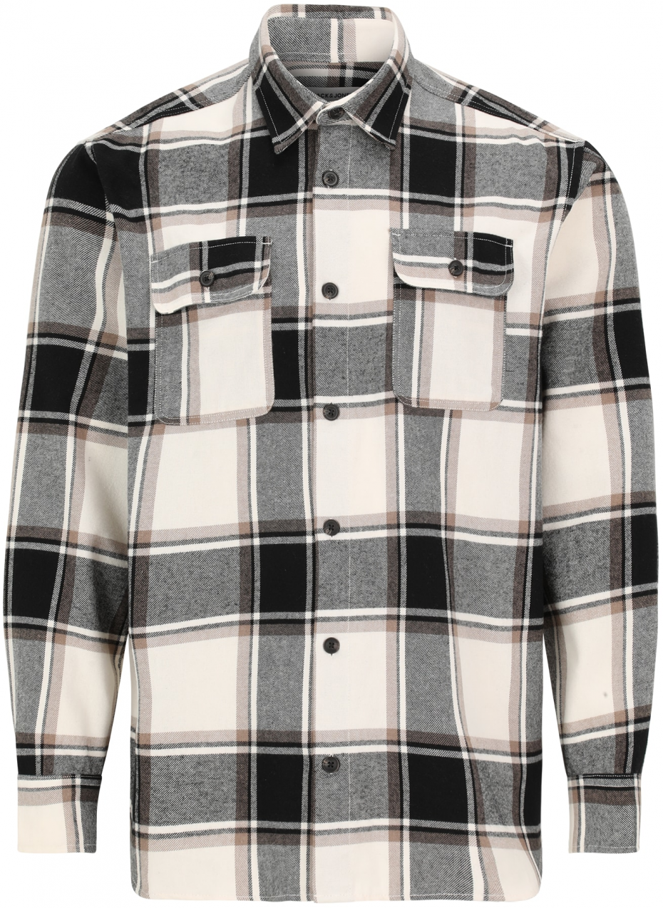 JACK & JONES Košeľa 'JJECHARGE'  krémová / sivá / čierna