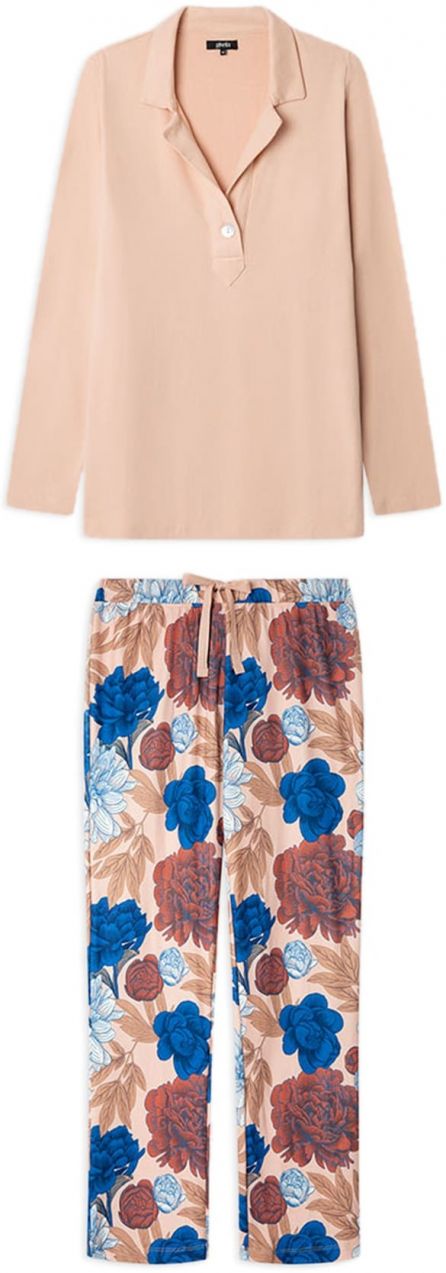 Gisela Pyžamo  béžová / modrá / rosé / oranžovo červená