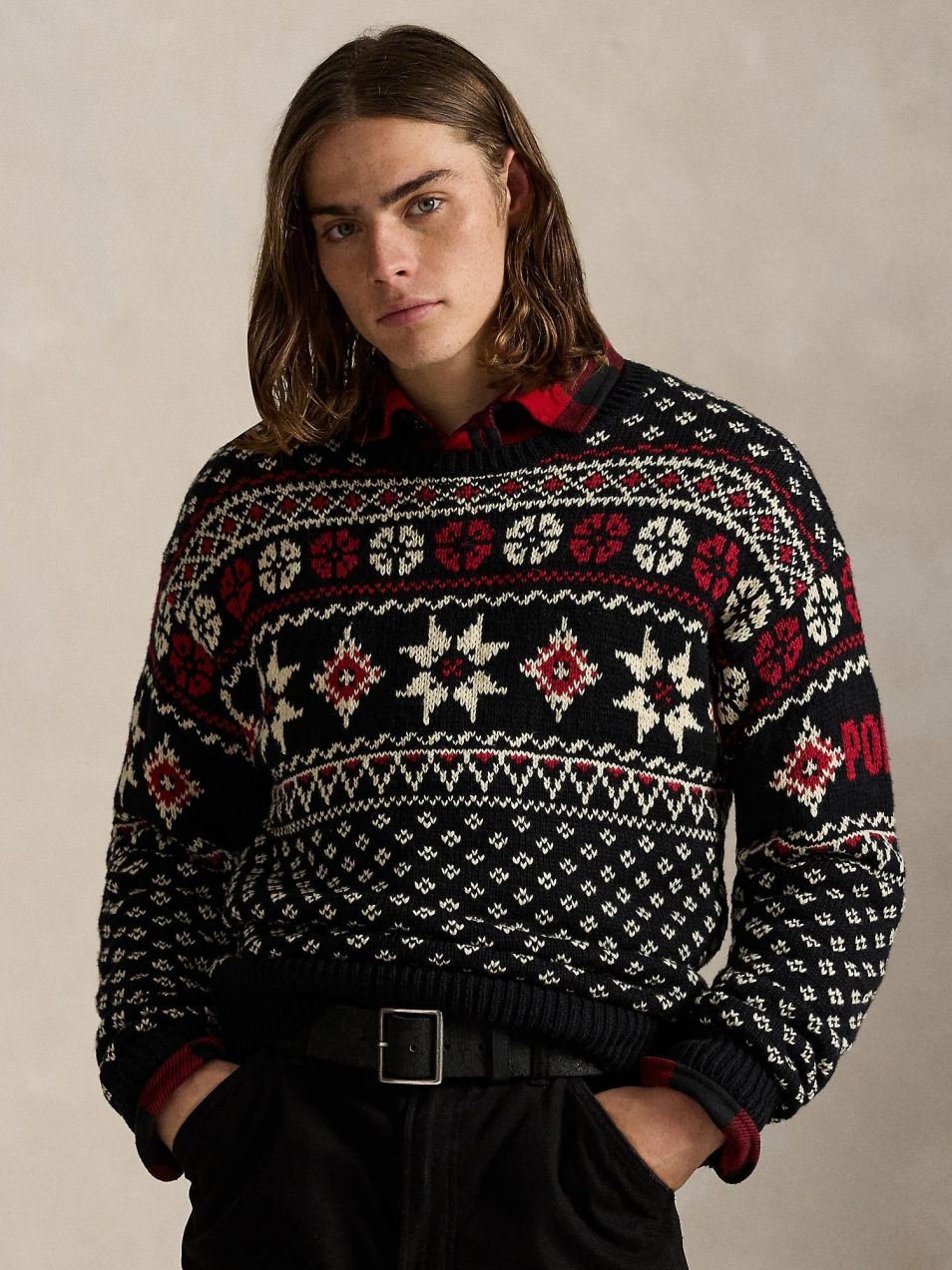 Polo Ralph Lauren Sveter  nebielená / červená / čierna