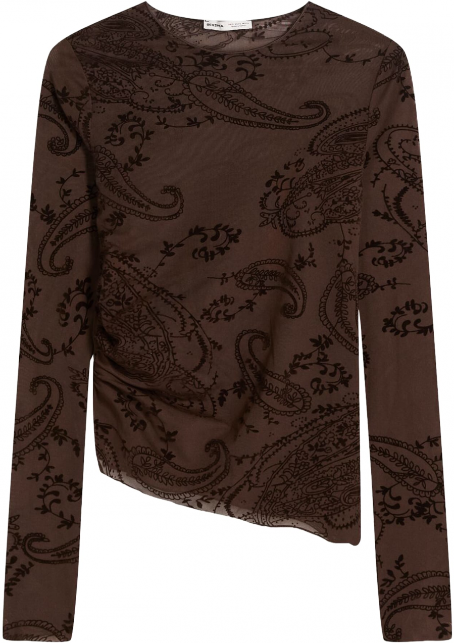 Bershka Tričko  hnedá / čokoládová