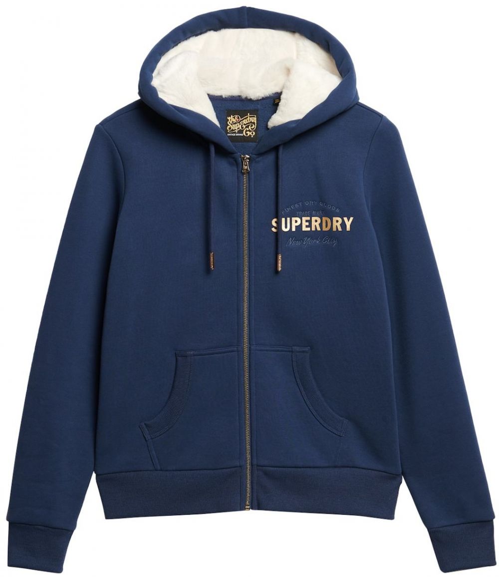 Superdry Tepláková bunda 'Luxe'  tmavomodrá / bronzová
