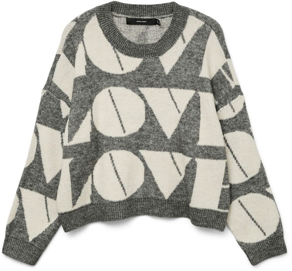 VERO MODA Sveter 'VMLOVE'  sivá melírovaná / biela