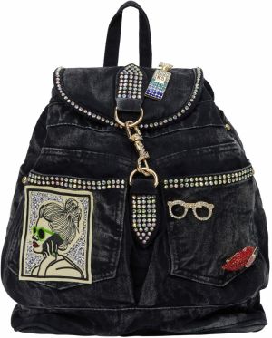 nelice Batoh  béžová / červená / čierny denim / strieborná
