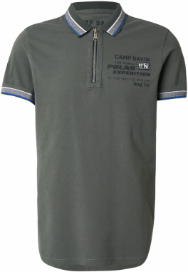 CAMP DAVID Tričko  modrá / tmavozelená / biela