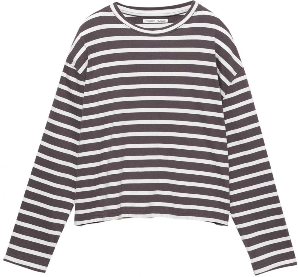 Pull&Bear Tričko  tmavosivá / biela