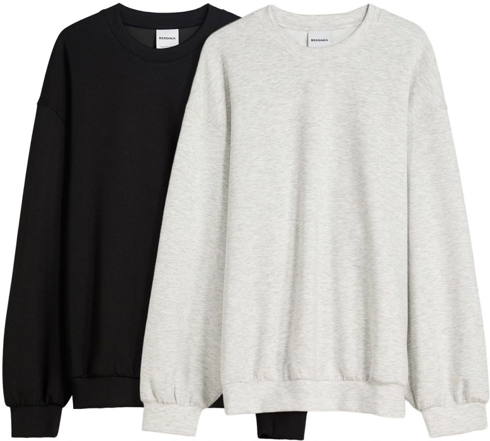 Bershka Mikina  svetlosivá / čierna