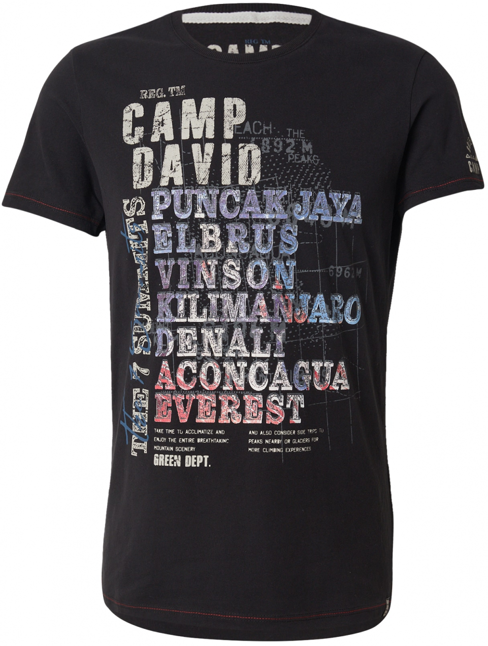 CAMP DAVID Tričko  nebesky modrá / svetlosivá / pastelovo červená / čierna