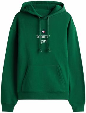 Tommy Jeans Mikina  tmavozelená / biela