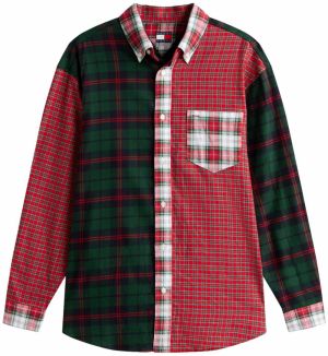 Tommy Jeans Košeľa  tmavomodrá / tmavozelená / jasne červená / biela