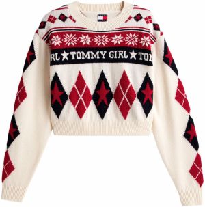 Tommy Jeans Sveter 'FAIR ISLE'  nebielená / krvavo červená / čierna