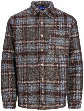 JACK & JONES Košeľa 'JORDENVER'  opálová / čokoládová / sivá melírovaná / biela