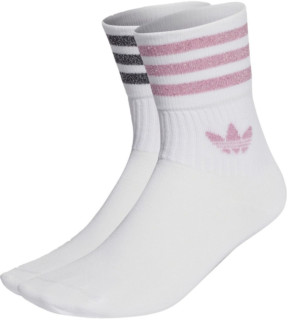 ADIDAS ORIGINALS Ponožky 'Mid-Cut Glitter Crew 2 Pairs'  eozín / s ružovými fľakmi / čierna melírovaná / biela
