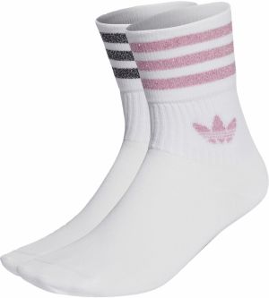 ADIDAS ORIGINALS Ponožky 'Mid-Cut Glitter Crew 2 Pairs'  eozín / s ružovými fľakmi / čierna melírovaná / biela