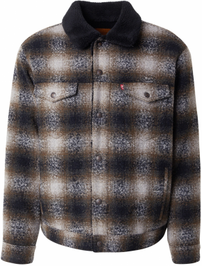 LEVI'S ® Prechodná bunda 'Relaxed Fit Plaid Sherpa Trucker Jacket'  tmavohnedá / čierna / biela